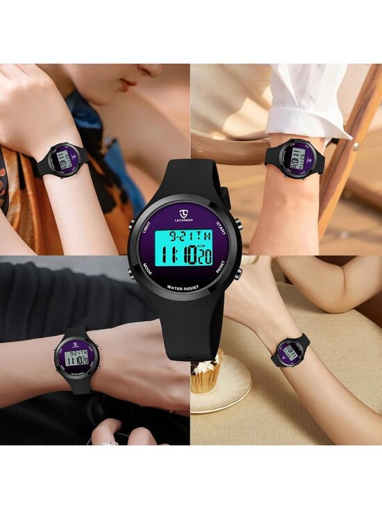 Women\'s Black Purple Quartz Chronograph Waterproof Outdoor Sport Digital Watch main image 6